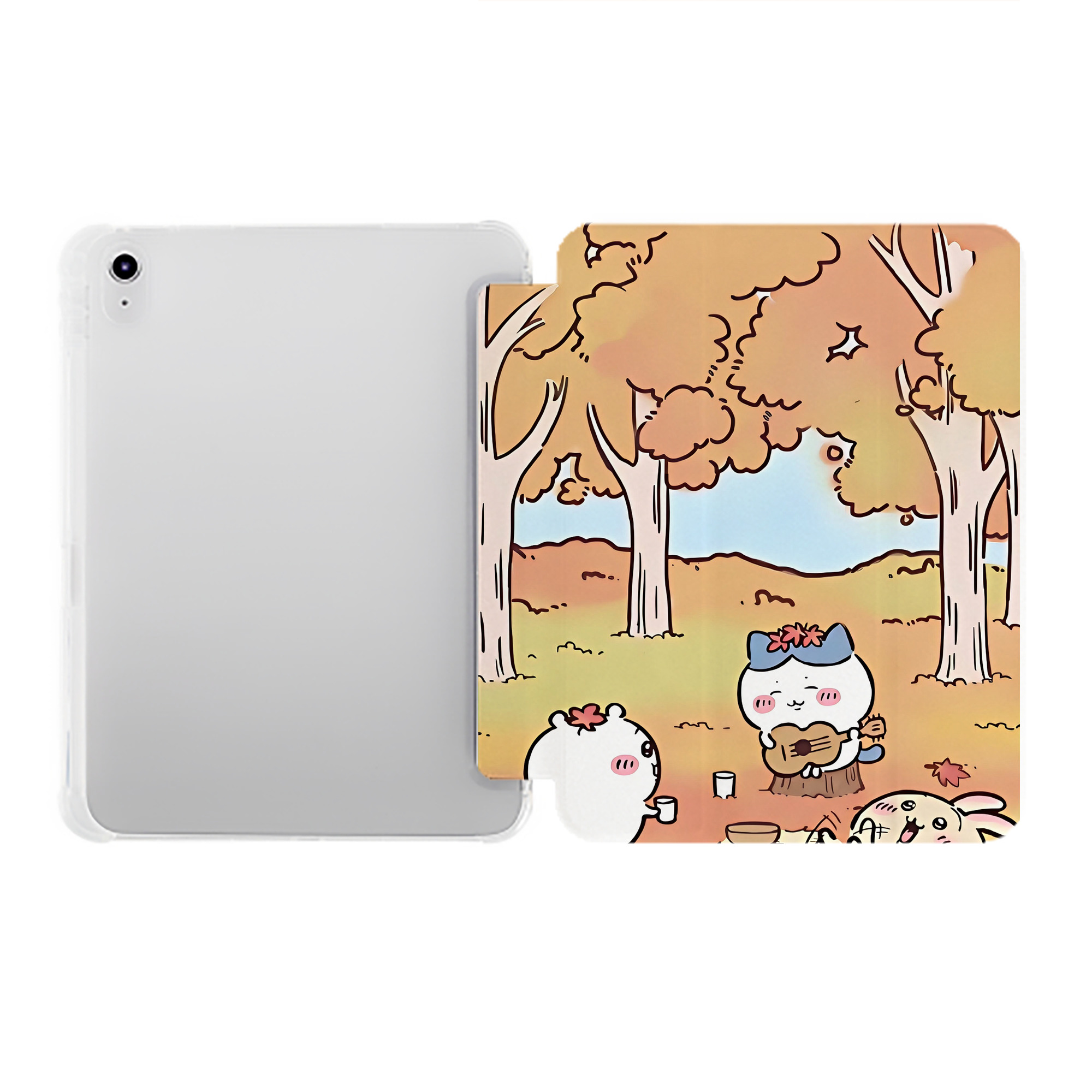 （画像用） ちいかわ Chii-kawa IPad ケース ペン収納付き 三つ折りスタンド PUレザー×シリコン 対応機種9.5/10.5/10.9インチ